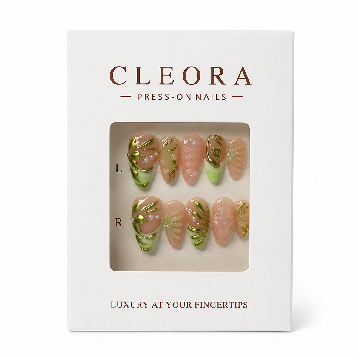 CLEORA Costal Palm Press-on Nails in Produktverpackung