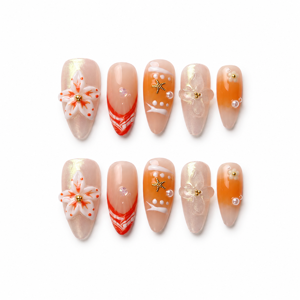 Detailansicht der CLEORA Golden Hibiscus Press-on Nails
