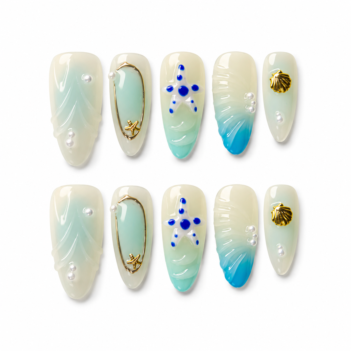 Detailansicht der CLEORA Lagoon Pearl Press-on Nails