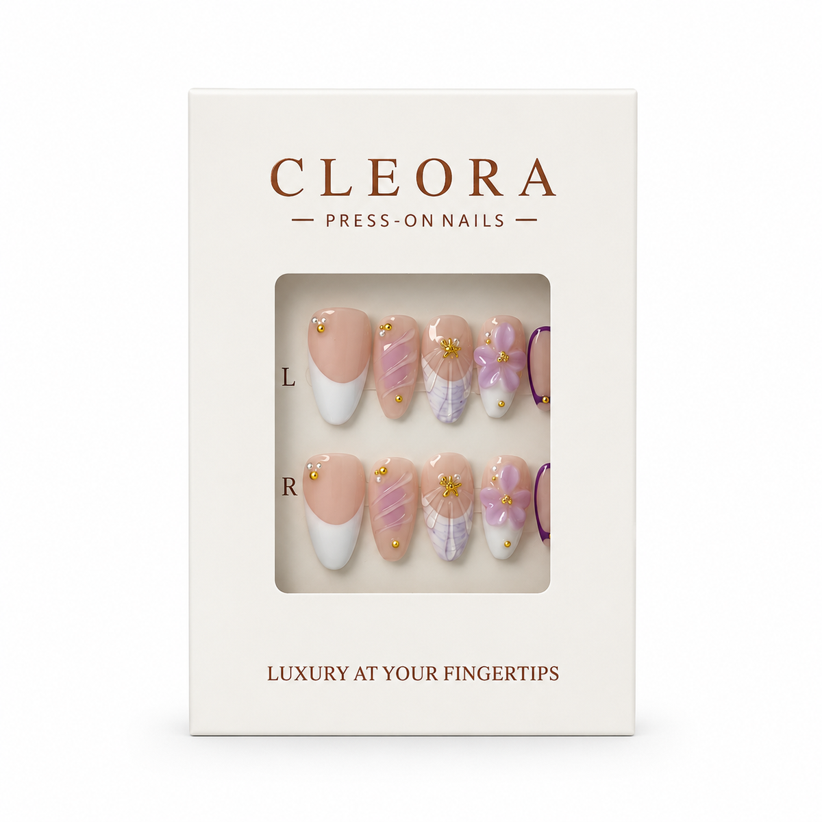 CLEORA Lilac Breeze Press-on Nails in Produktverpackung