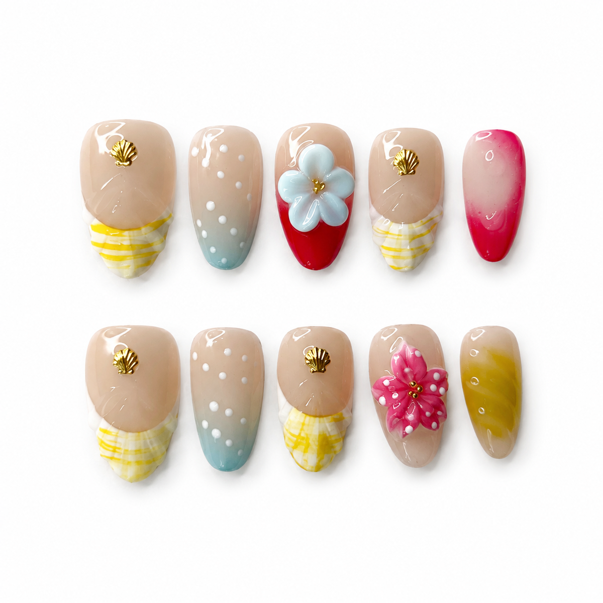 Detailansicht der CLEORA Sunny Shells Press-on Nails